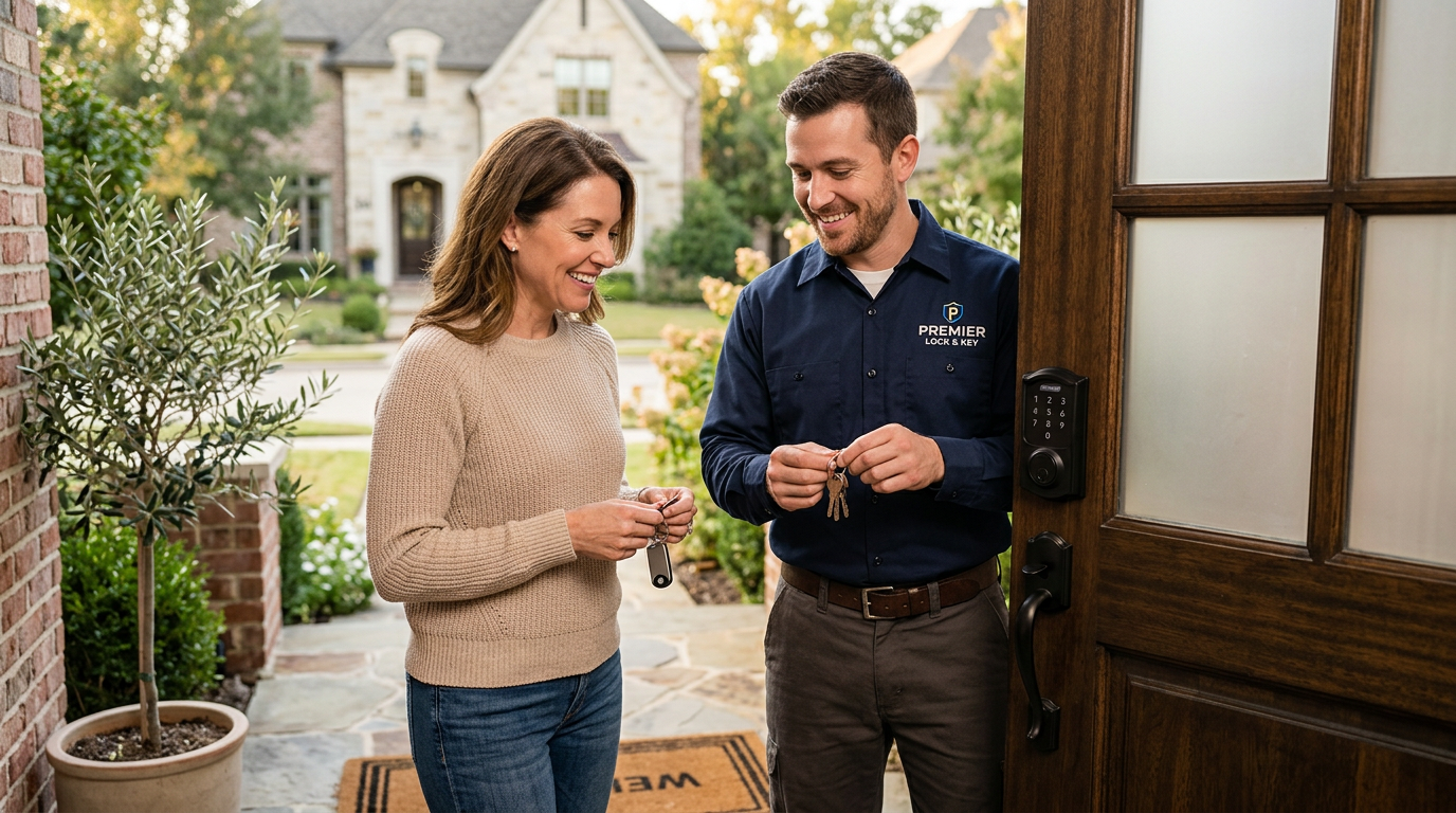 Locksmith handing over keys to a homeowner in Nassau County
